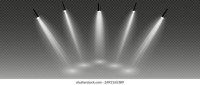 The vector set of light includes a light source, studio lighting, walls, and a PNG. It also includes spotlight lighting and a spotlight PNG. Finally, it includes light beams and a light effect.