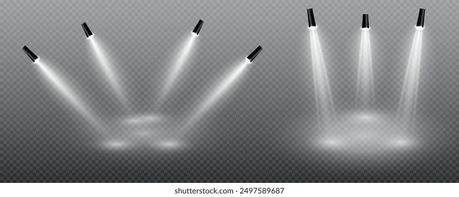 The vector set of light includes a light source, studio lighting, walls, and a PNG. It also includes spotlight lighting and a spotlight PNG. Finally, it includes light beams and a light effect.