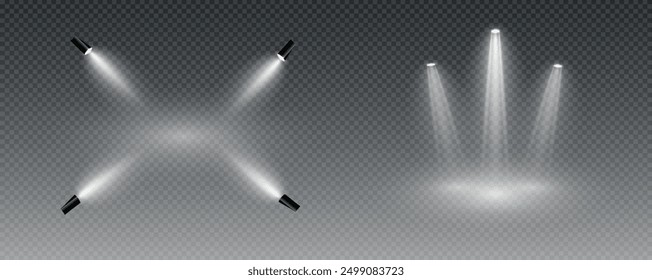 The vector set of light includes a light source, studio lighting, walls, and a PNG. It also includes spotlight lighting and a spotlight PNG. Finally, it includes light beams and a light effect.
