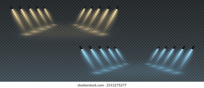 The vector set of light includes a light source, studio lighting, walls, and a PNG. It also includes spotlight lighting and a spotlight PNG. Finally, it includes light beams and a light effect.