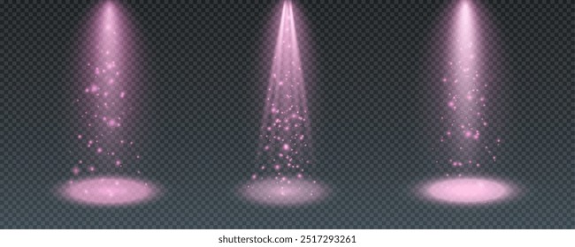 The vector set of light includes a light source, studio lighting, walls, and a PNG. It also includes spotlight lighting and a spotlight PNG. Finally, it includes light beams and a light effect.