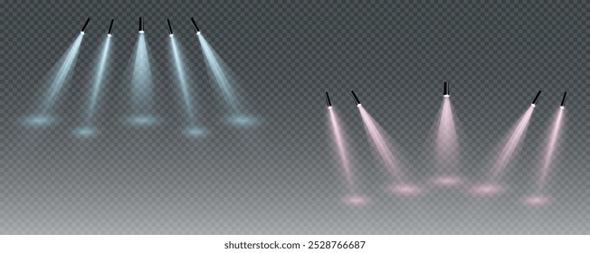 El conjunto de Vector de luz incluye una fuente de luz, iluminación de estudio, paredes y un PNG. También incluye iluminación de foco y un foco PNG. Por último, incluye rayos de luz y un efecto de luz.