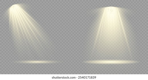 The vector set of light includes a light source, studio lighting, walls, and a PNG. It also includes spotlight lighting and a spotlight PNG. Finally, it includes light beams and a light effect.