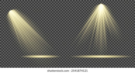 O conjunto vetorial de luz inclui uma fonte de luz, iluminação de estúdio, paredes e um PNG. Também inclui iluminação de holofotes e um PNG de holofote. Por último, inclui feixes de luz e um efeito de luz.