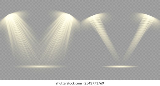 The vector set of light includes a light source, studio lighting, walls, and a PNG. It also includes spotlight lighting and a spotlight PNG. Finally, it includes light beams and a light effect.