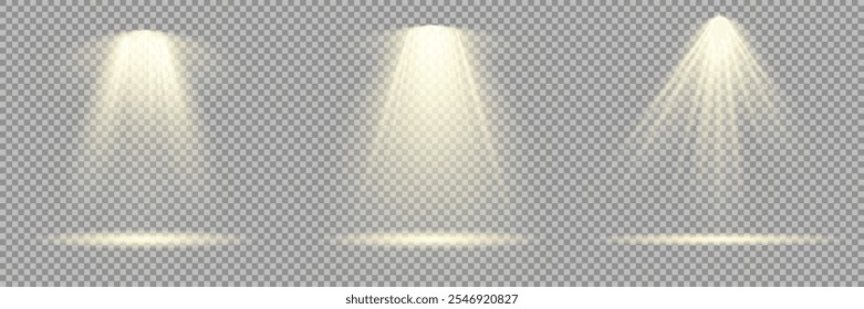 The vector set of light includes a light source, studio lighting, walls, and a PNG. It also includes spotlight lighting and a spotlight PNG. Finally, it includes light beams and a light effect.