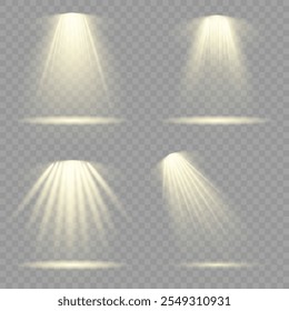 The vector set of light includes a light source, studio lighting, walls, and a PNG. It also includes spotlight lighting and a spotlight PNG. Finally, it includes light beams and a light effect.