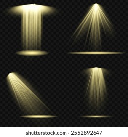 The vector set of light includes a light source, studio lighting, walls, and a PNG. It also includes spotlight lighting and a spotlight PNG. Finally, it includes light beams and a light effect.