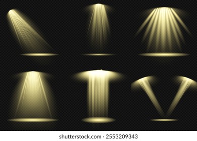 O conjunto vetorial de luz inclui uma fonte de luz, iluminação de estúdio, paredes e um PNG. Também inclui iluminação de holofotes e um PNG de holofote. Por último, inclui feixes de luz e um efeito de luz.