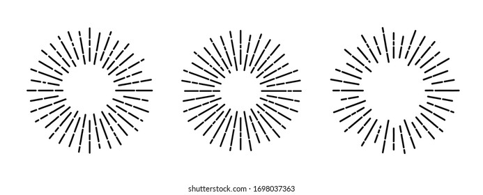 Vector set of light rays, sunburst. Vintage style elements, round frames. 