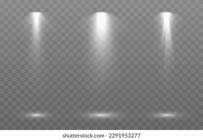 Vector set of light source png. Studio lighting png. White light source png. Light from a lamp or spotlight. light effect.