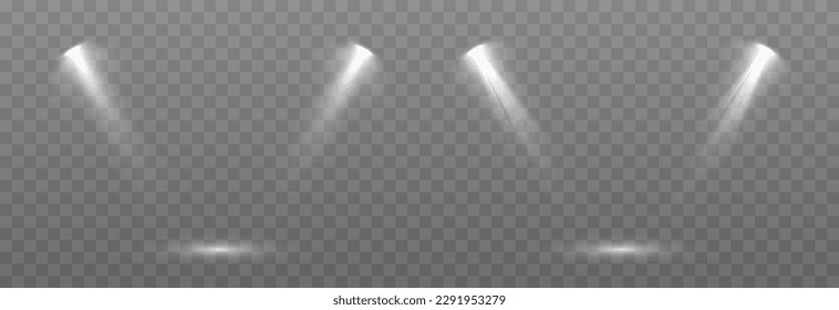 Vector set of light source png. Studio lighting png. White light source png. Light from a lamp or spotlight. light effect.
