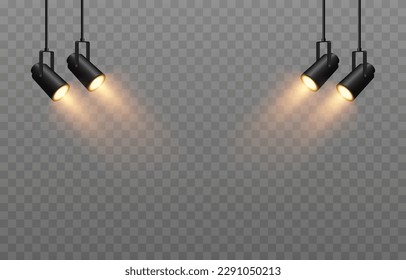 Vector set of light source. Light from a spotlight png. Studio, studio lighting png. Spotlight png. Yellow light. Light effect.