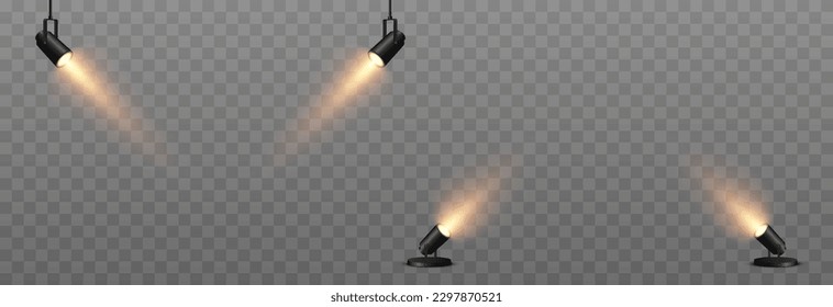 Vector set of light source. Light from a spotlight png. Studio, studio lighting png. Spotlight png. Yellow light. Light effect.