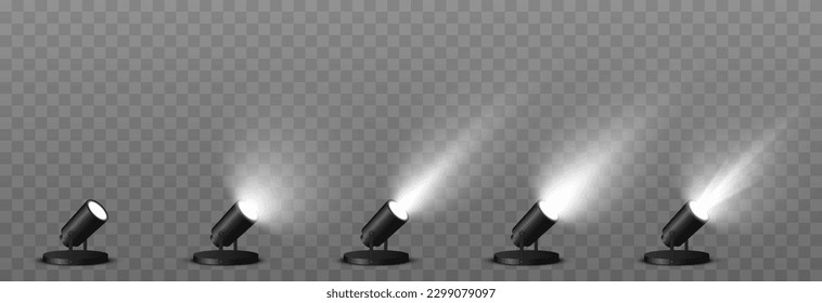 Vector set of light source. Light from a spotlight png. Studio, studio lighting png. Spotlight png. White light. Light effect.