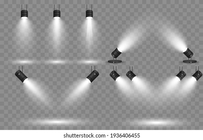 Vector set of light. Light source, studio lighting, walls, png. Spotlight lighting, spotlight PNG. Light beams, light effect. - Shutterstock ID 1936406455
