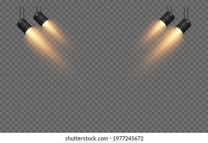 Vector Set Of Light. Light Source, Studio Lighting, Walls, Png. Yellow, Golden Light. Spot Lighting, Spotlight PNG. Rays, Light Effect.