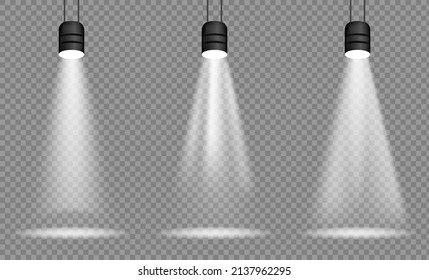 Vector set of light. Light source, studio lighting, walls, png. Spotlight lighting, spotlight PNG. Light beams, light effect.