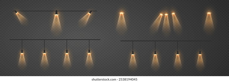 Vector set of light source. Light from a studio spotlight, lighting.