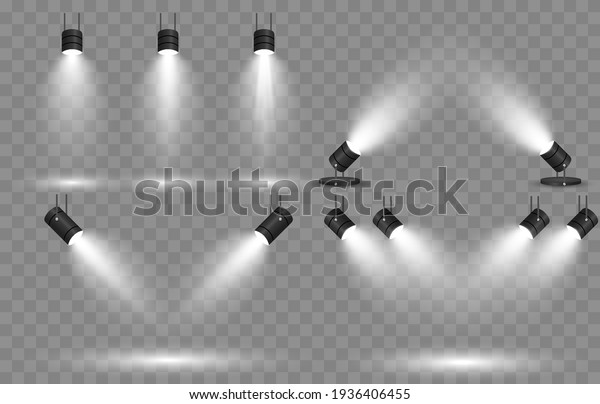 Vector set of light. Light source, studio\
lighting, walls, png. Spotlight lighting, spotlight PNG. Light\
beams, light effect.