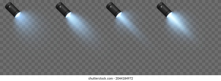 Vector Set Of Light Sources On An Isolated Transparent Background. Studio Lighting, Light Png, Spotlights. Blue Light.