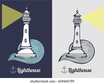 Vector set of lighthouses. Day and night