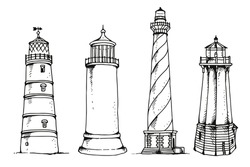 Vector Set Of Lighthouses Isolated On White Background