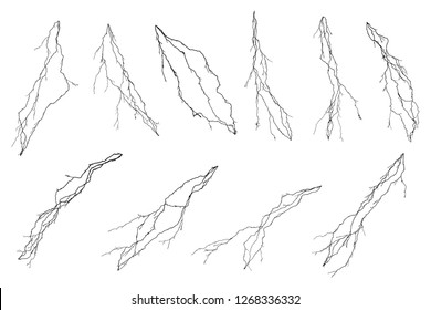 Vector set of lightning collection isolated on white background.