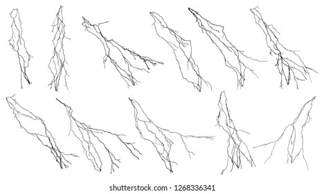 Vector set of lightning collection isolated on white background.