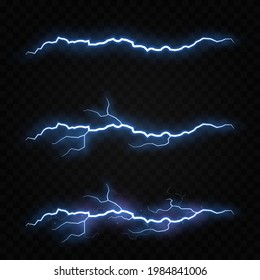 Vector set of lightning, lightning png, thunderstorm, lighting. Natural phenomenon, light effect. PNG.