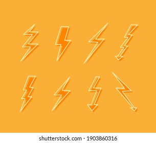 Vector Set of Ligthning Icons, Colorful Yellow Background, Fast Speed Signs, Bright Colors.