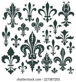 Vector set lily flower - heraldic symbol for decoration and design