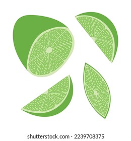 Vector set of lime illustration. Differnet shapes and slices of lime flat style set