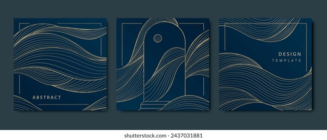 Vector set of line arch boho cards, wave and stairs mystic abstract patterns. Vintage art design astrology illustrations