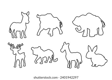 vector set line art animal wildlife editable stroke. animals in the forest and pets. suitable for design for children learning to draw