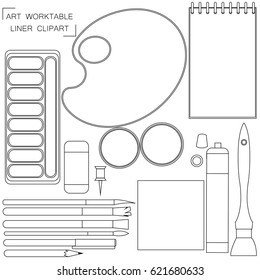  Vector set of line art artists tools 