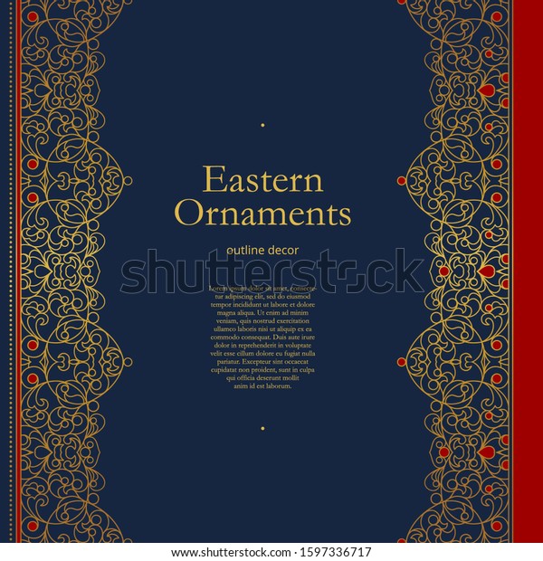 Vector set of line art frames, seamless\
borders for design template. Elements in Eastern style. Golden\
outline floral arabic ornament. Isolated line art ornaments. Gold\
monoline ornamental\
decoration