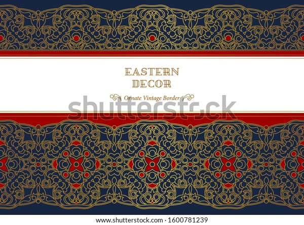 Vector set of line art frames, seamless
borders for design template. Elements in Eastern style. Golden
outline floral arabic ornament. Isolated line art ornaments. Gold
monoline ornamental
decoration.