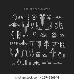 Vector set of line art symbols for logo design and lettering in Art Deco style.