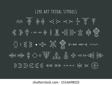 Vector set of line art symbols for logo design and lettering in boho and hipster style.