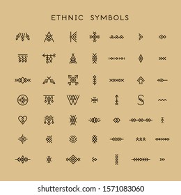 Vector set of line art symbols for logo design and lettering in boho and hipster style.