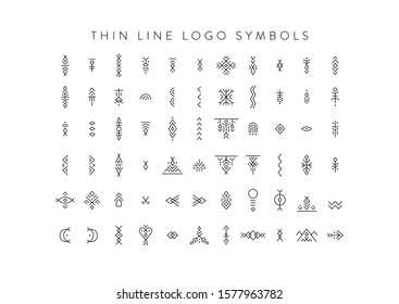 Vector set of line art symbols for logo design and lettering in boho and hipster style.