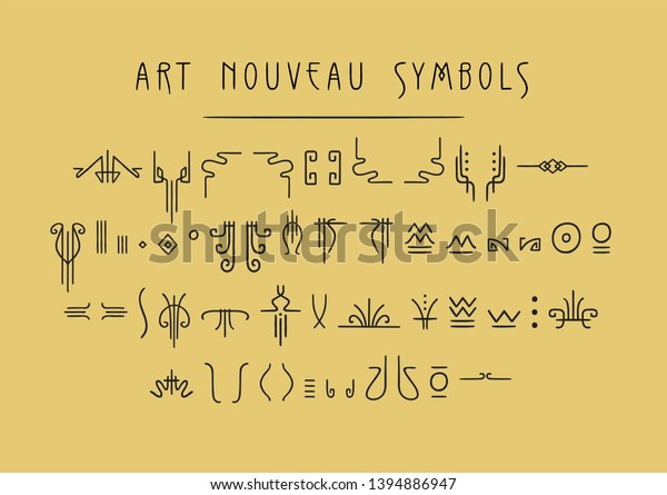 Vector set of line art symbols for logo design and\
lettering in Art Deco\
style.
