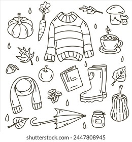 Vector set of line autumn illustrations.