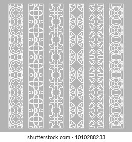 Vector set of line borders with geometric repeating texture. Isolated design elements for page decoration, headline, banners, wedding invitation cards. Fashion white lace collection