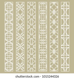 Vector set of line borders with geometric repeating texture. Isolated design elements for page decoration, headline, banners, wedding invitation cards. Fashion white lace collection