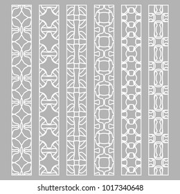 Vector set of line borders with geometric repeating texture. Isolated design elements for page decoration, headline, banners, wedding invitation cards. Fashion white lace collection