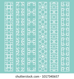 Vector set of line borders with geometric repeating texture. Isolated design elements for page decoration, headline, banners, wedding invitation cards. Fashion white lace collection