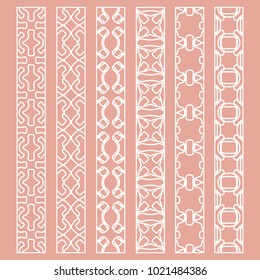 Vector set of line borders with geometric repeating texture. Isolated design elements for page decoration, headline, banners, wedding invitation cards. Fashion white lace collection