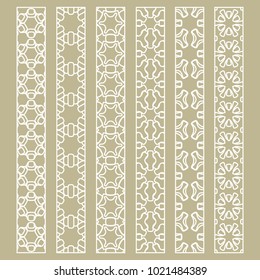 Vector set of line borders with geometric repeating texture. Isolated design elements for page decoration, headline, banners, wedding invitation cards. Fashion white lace collection